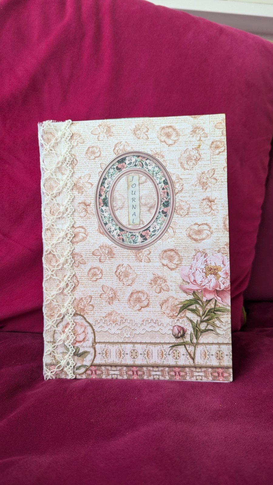Beautiful flowery patterned journal with lace spine