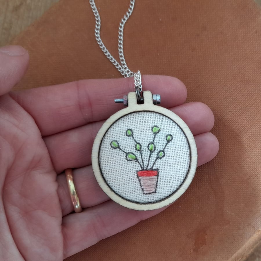 Seconds Sunday Hand Embroidered Plant Necklace