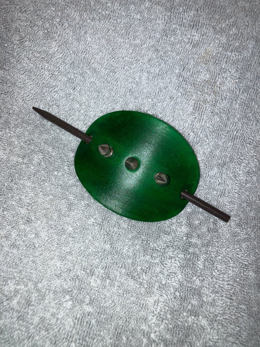Green Leather Hair Stick Barrette - 3 Spikes