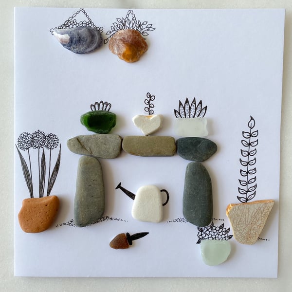 Cornwall sea glass garden design greeting card