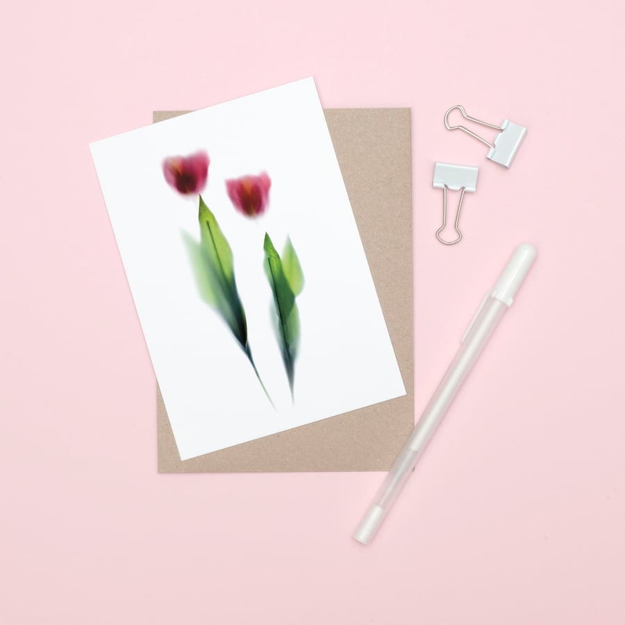 A6 floral greeting card with Pink tulip flowers
