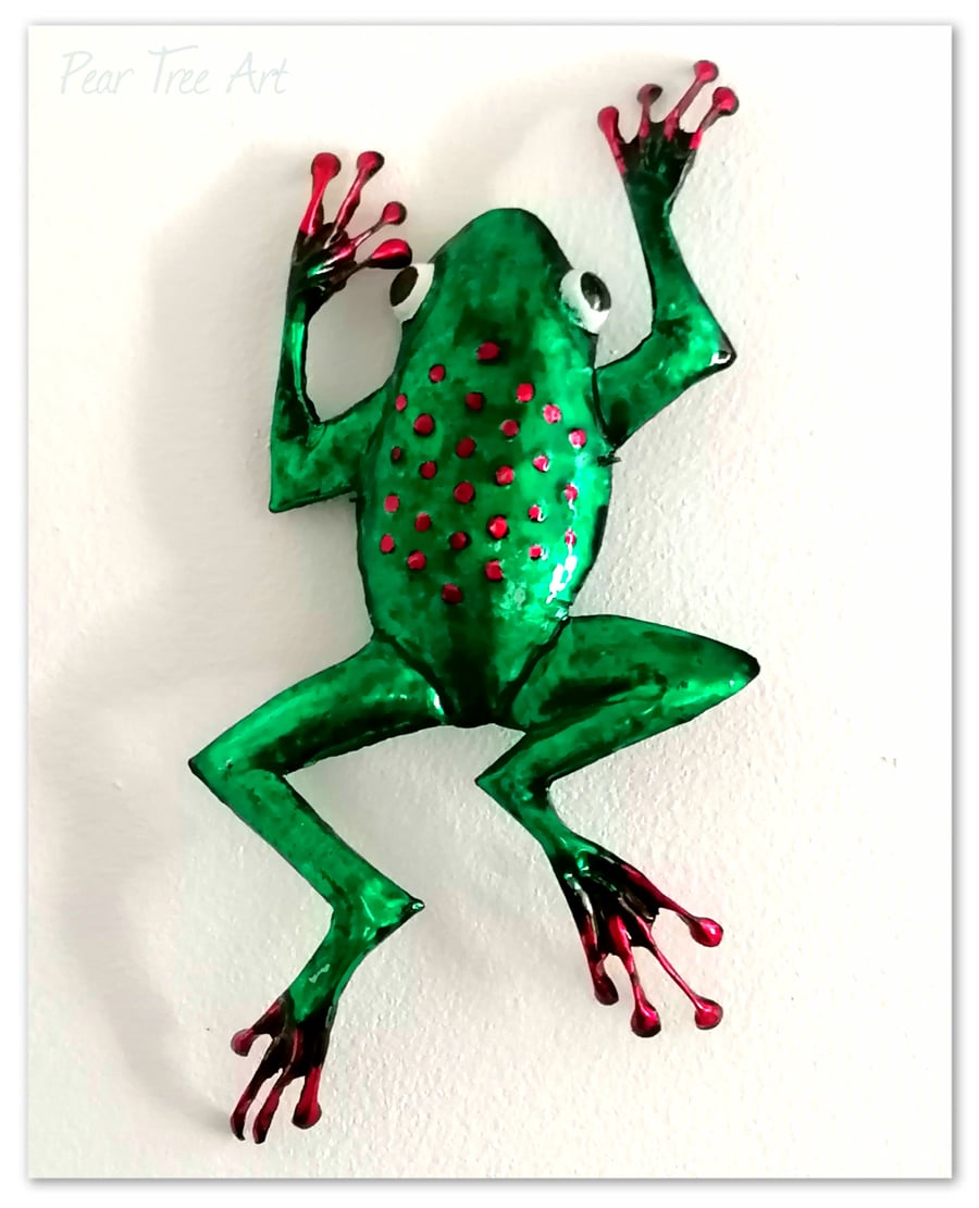 Metal Frog (Green with red Spots) Handmade wall decoration.