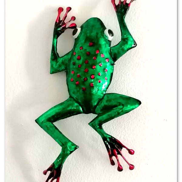 Metal Frog (Green with red Spots) Handmade wall decoration.