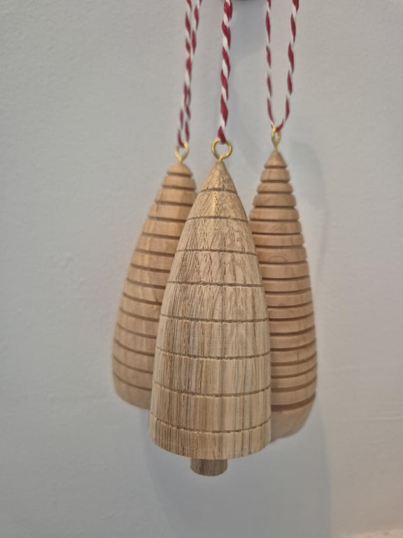 Set of 3 wood turned hanging Christmas tree decorations