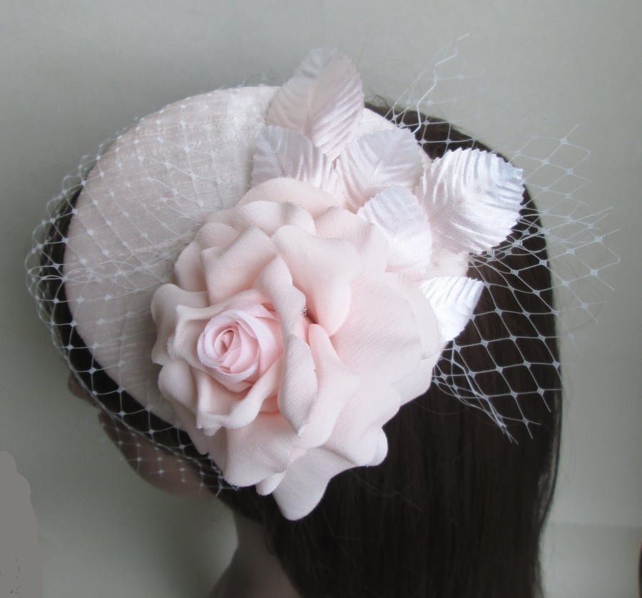 Silk Cocktail Hat - Pink Peach Wedding Hat, Vintage