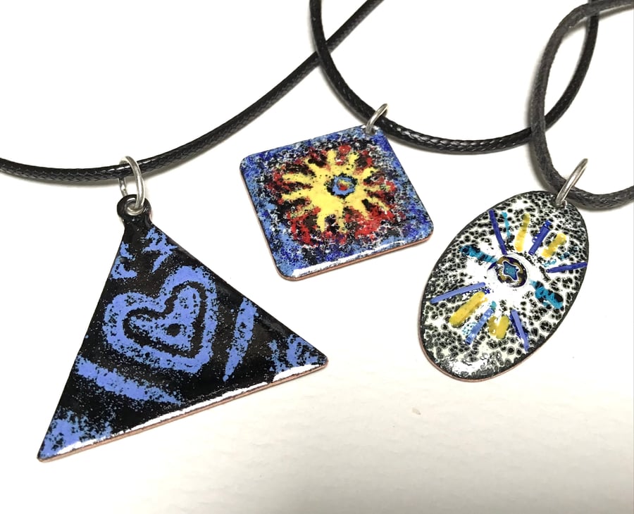 ‘Perfectly Imperfect’ Enamelled Pendants - Selection of Three Pendants (No.4)