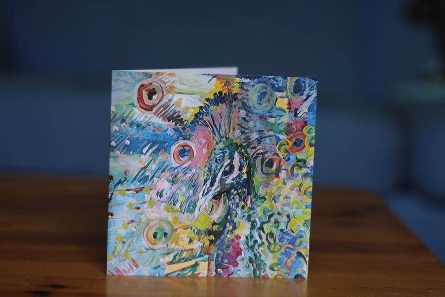Peacock card. "Let Your Light Shine"