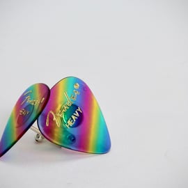 Opaque Rainbow effect Fender Plectrum Silver Plated Cufflinks (Pair) - Boxed