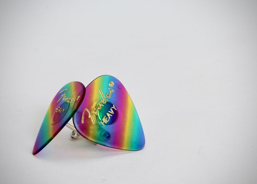 Opaque Rainbow effect Fender Plectrum Silver Plated Cufflinks (Pair) - Boxed