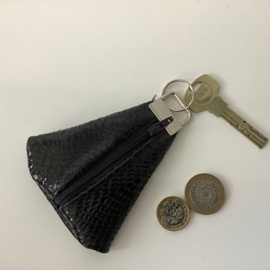 Black snakeskin  Earphone Case Coin purse Keyring Cable Organiser.