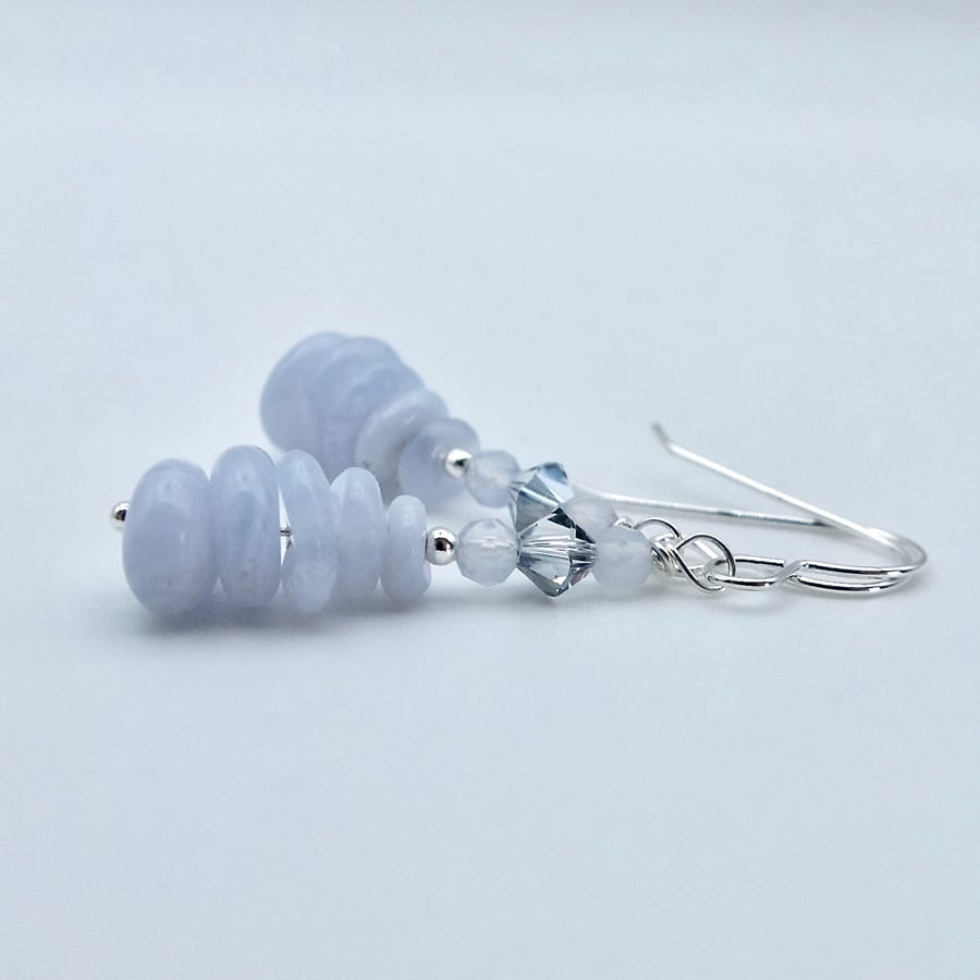 Blue Lace Agate & Crystal Earrings, Birthday, Thank You, Jewellery Gifts for Her