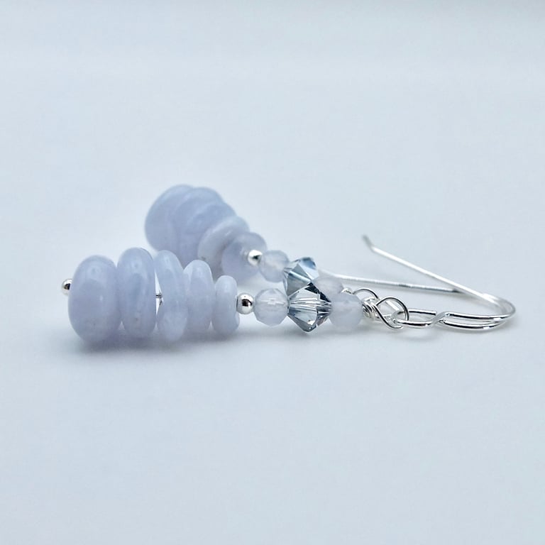 Blue Lace Agate & Crystal Earrings, Birthday, Thank You, Jewellery Gifts for Her