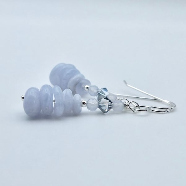 Blue Lace Agate & Crystal Earrings, Birthday, Thank You, Jewellery Gifts for Her
