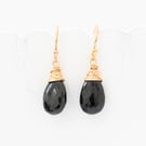 Black Spinel Briolette and Gold Drop Earrings