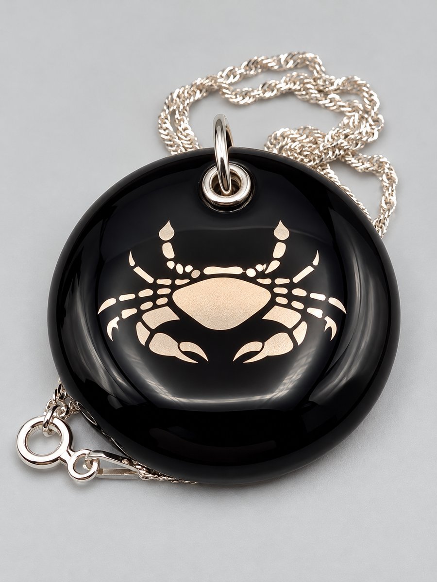 Image of Cancer Fused Glass Pendant with Real Platinum Lustre Symbol