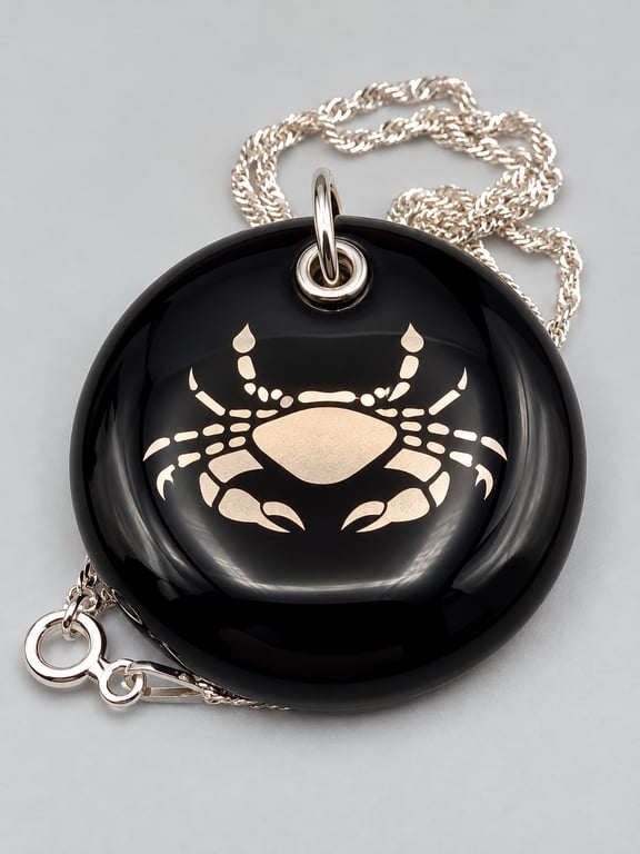 Cancer Fused Glass Pendant with Real Platinum Lustre Symbol
