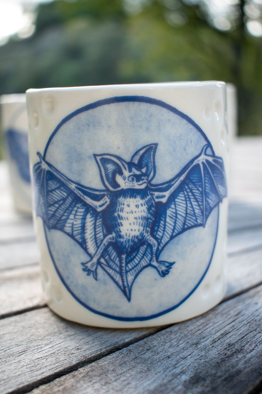 Handmade Porcelain Votive - with Bat illustration
