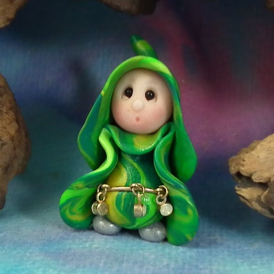 Sale Tiny Garden Gnome 'Amy' with jewelled belt OOAK Sculpt Ann Galvin