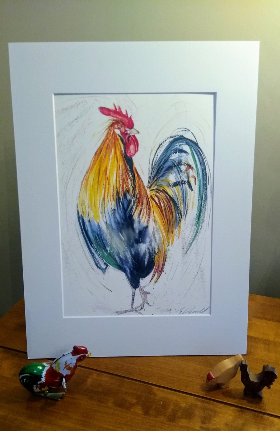 A4 or A3 signed Art Print, Cockerel