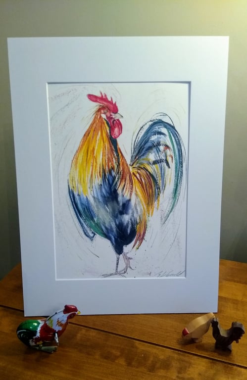 A4 or A3 signed Art Print, Cockerel