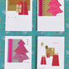 SALE four pack of Christmas cards gift boxe and trees in red and fushia (i)