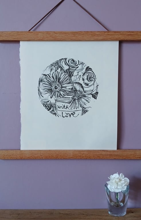 'Blooms, with Love', Linocut Print on Bunkoshi Select Paper