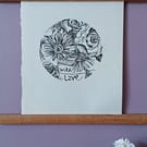 'Blooms, with Love', Linocut Print on Bunkoshi Select Paper