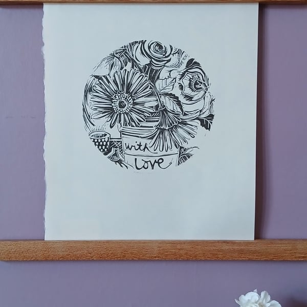 'Blooms, with Love', Linocut Print on Bunkoshi Select Paper