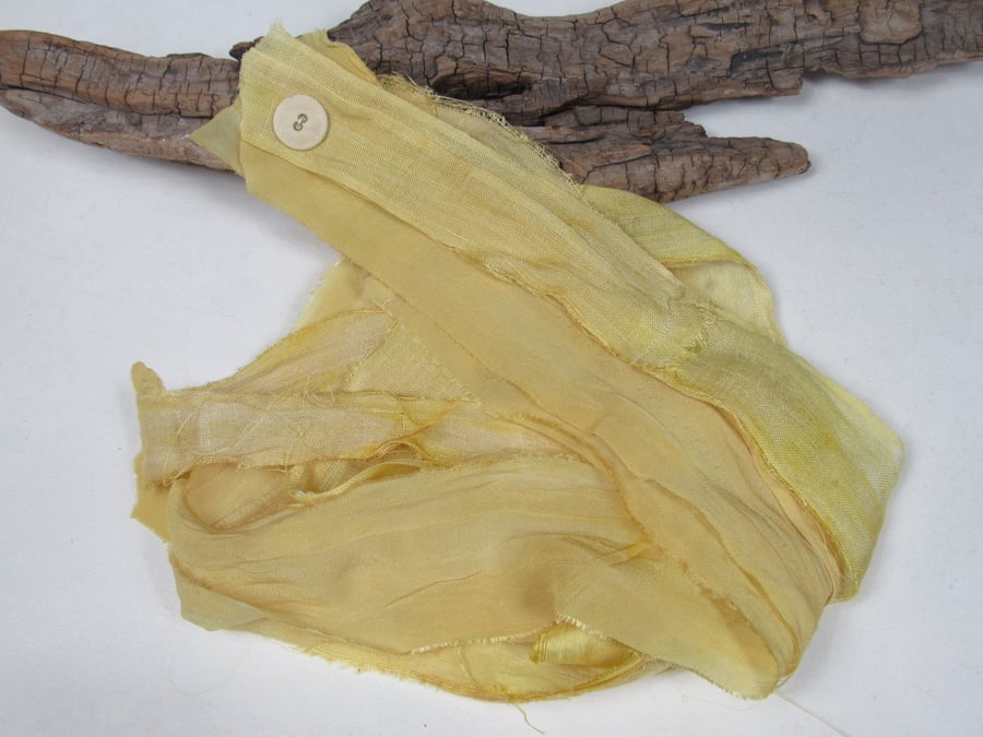 Weld Natural Dye Yellow Scrappy Cotton Silk Ribbon Pack