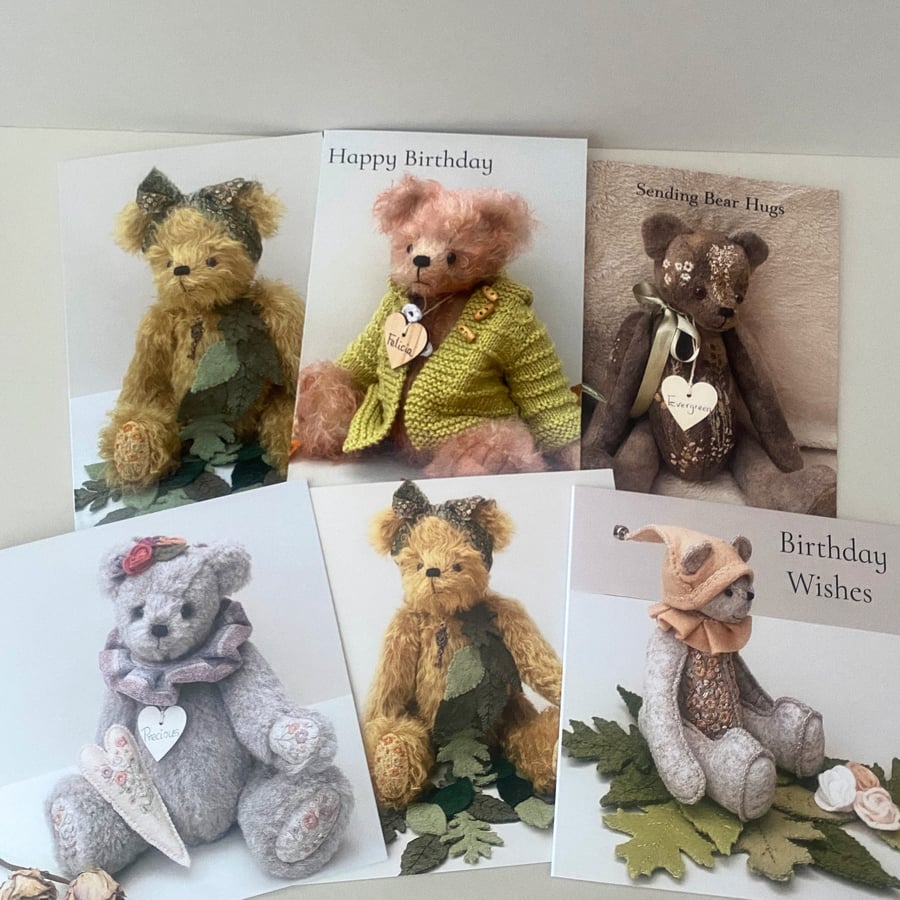 2 x Teddy bear greetings cards, choose 2 Blank all occasions cards 