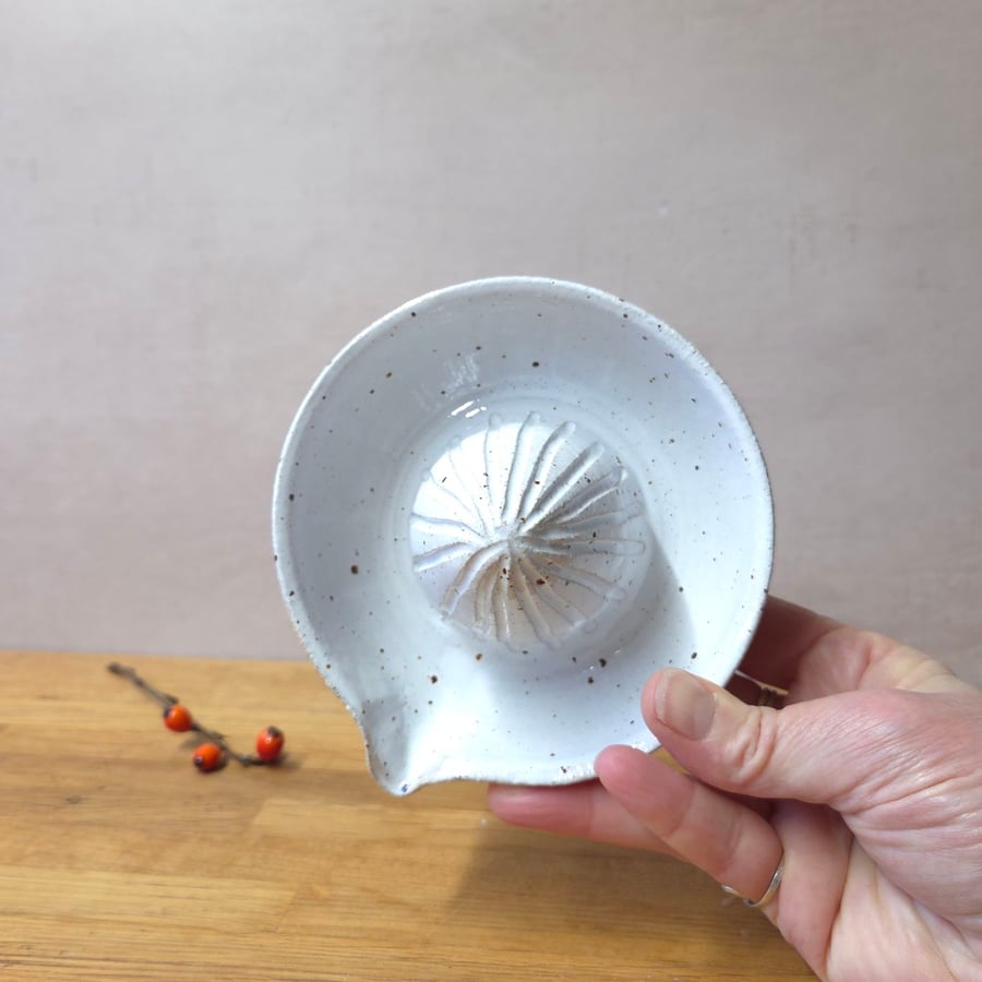 Hand Thrown Stoneware Lemon Juicer with Oak Leaf Handle