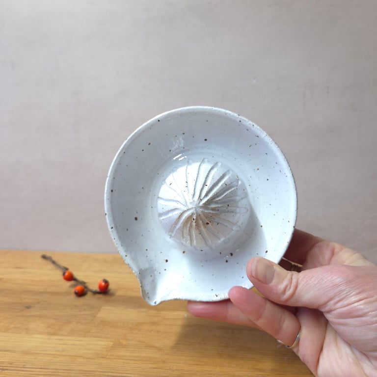Hand Thrown Stoneware Lemon Juicer with Oak Leaf Handle