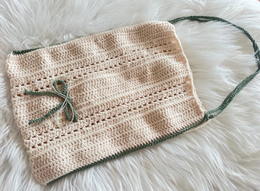 Ribbon totebag white and green