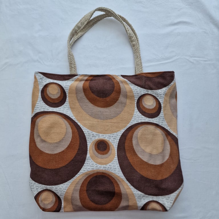 Handmade shoulder tote bag using vintage geometric fabric