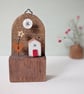 Festive Wooden Cottage Scene with Heart, Star and Button Moon