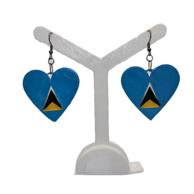 St Lucian flag earrings, love Saint Lucia,  loveheart jewellery, caribbean queen