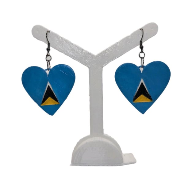 St Lucian flag earrings, love Saint Lucia,  loveheart jewellery, caribbean queen
