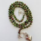 Green fire agate hand knotted beaded necklace 