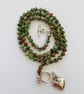 Green fire agate hand knotted beaded necklace 