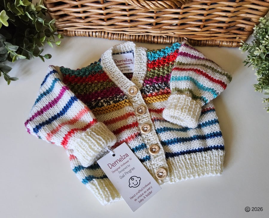  Designer Hand Knitted Baby Cardigan Pure Merino Wool 3-6 months size