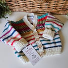  Designer Hand Knitted Baby Cardigan Pure Merino Wool 3-6 months size