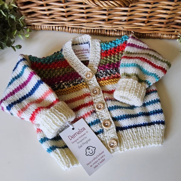  Designer Hand Knitted Baby Cardigan Pure Merino Wool 3-6 months size