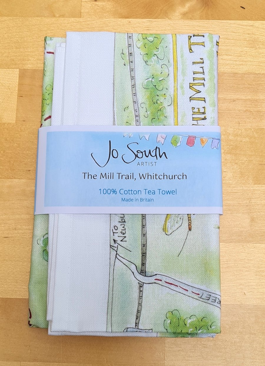 Whitchurch Mill Trail, 100% Cotton Tea Towel - Watercolour Illustration Map