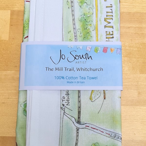 Whitchurch Mill Trail, 100% Cotton Tea Towel - Watercolour Illustration Map