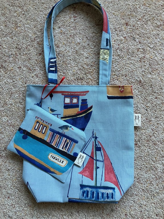 Child's Boat Tote and Purse set, Lunch bag, Handmade in the UK