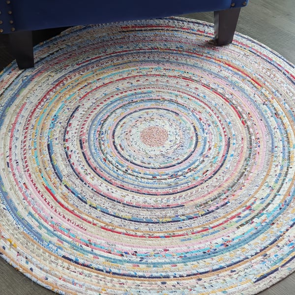 Fabric Wrapped Rope Rug Multicoloured Pale 