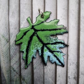 Leaf shaped pendant in enamelled copper 217