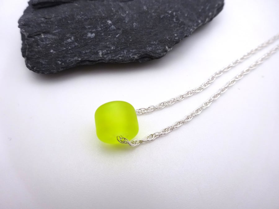 small frosted yellow lampwork glass pendant necklace