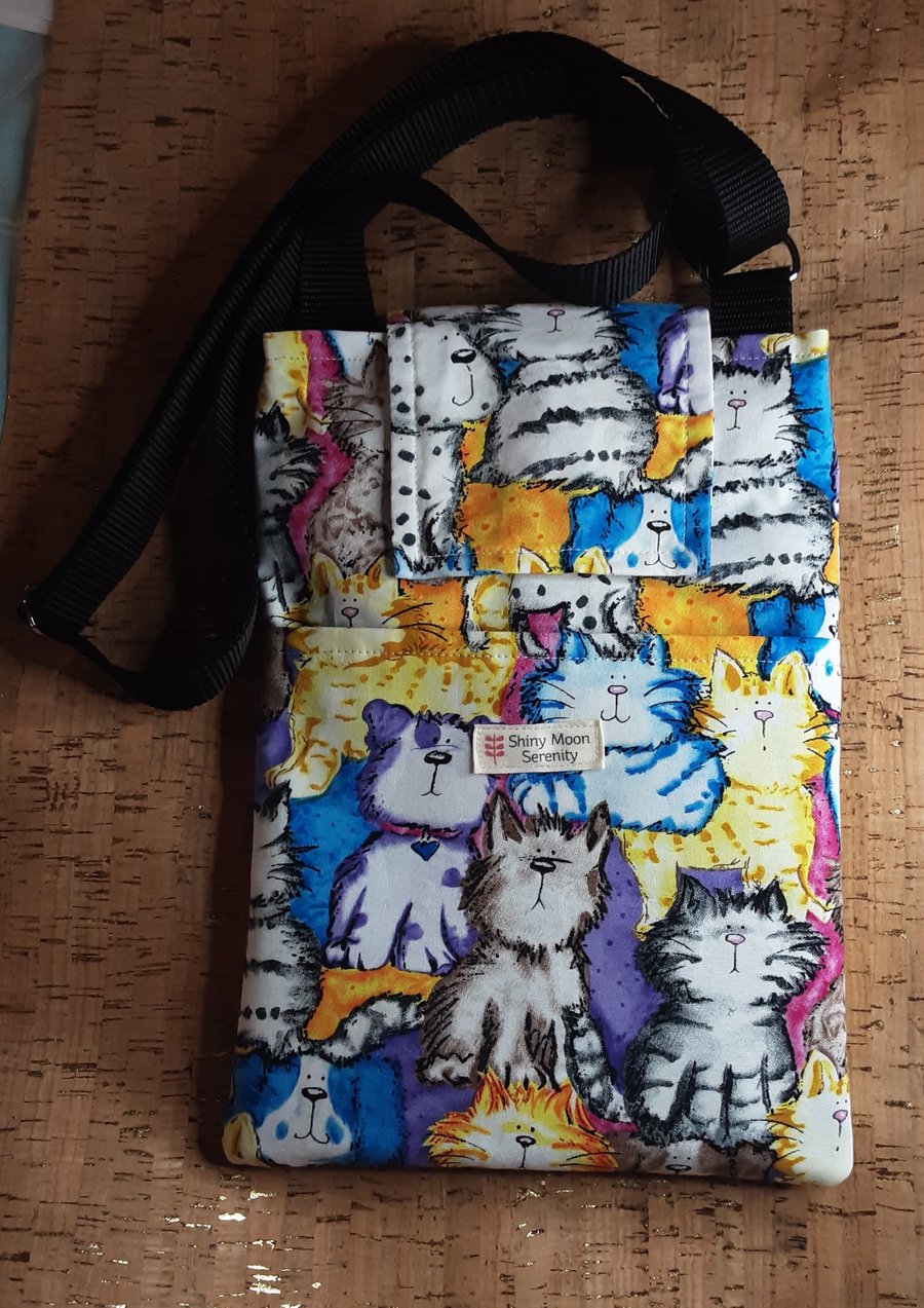 Multi Coloured Cat & Dog Print Cross-body Bag
