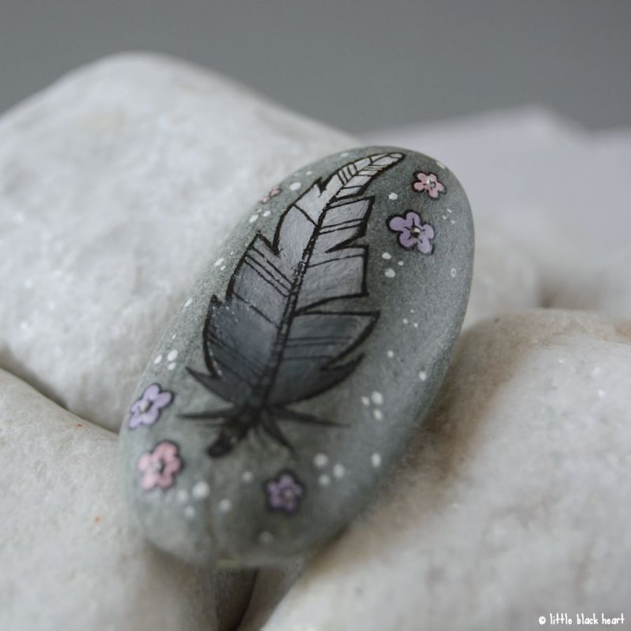 little grey feather - painted pebble